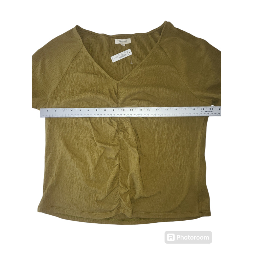 Madewell Knit Lightspun Olive Ruched-Front Crop Top Size L - Picture 8 of 9